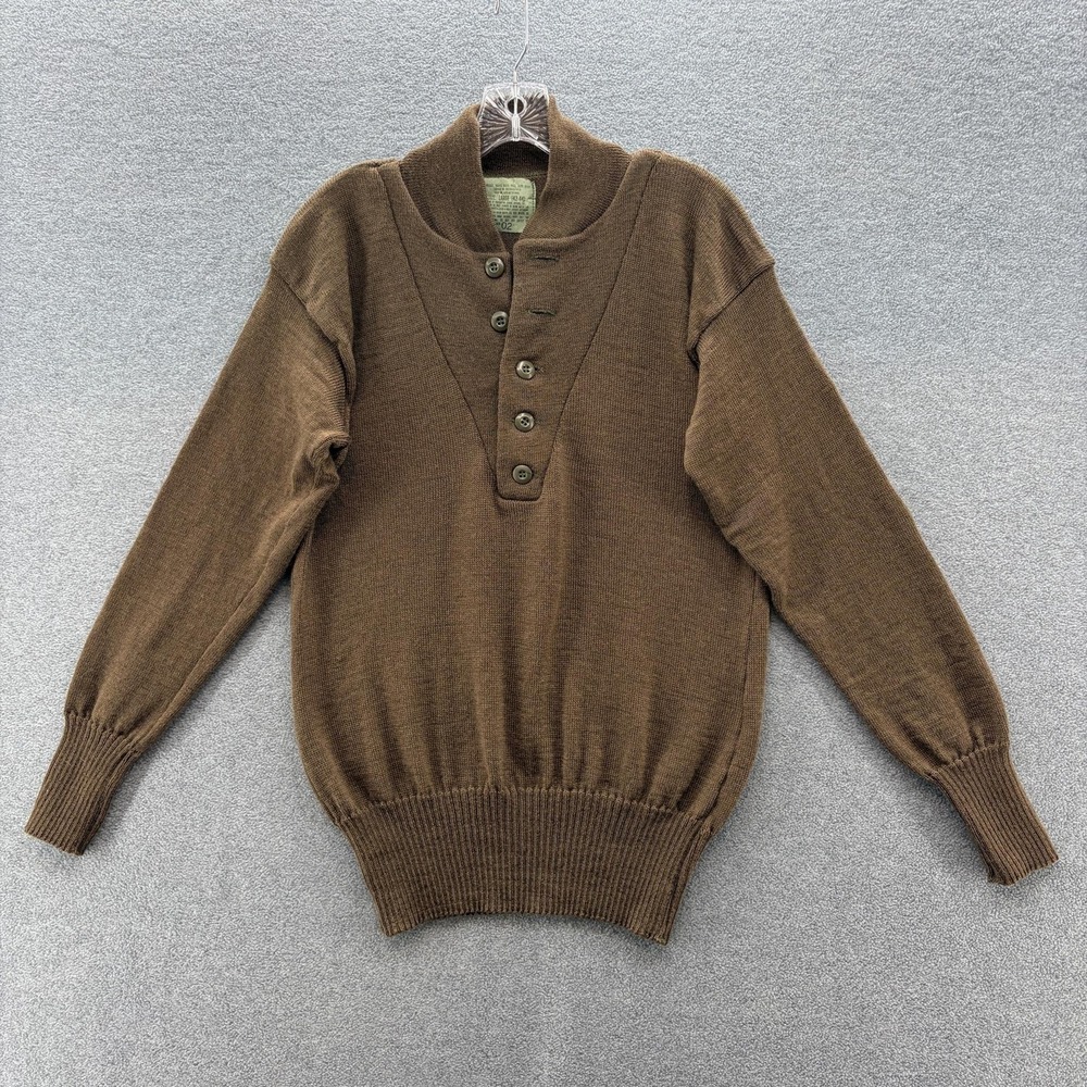 VTG US Army School Apparel Sweater Mens Small Green Wool Mock Neck Henley Knit